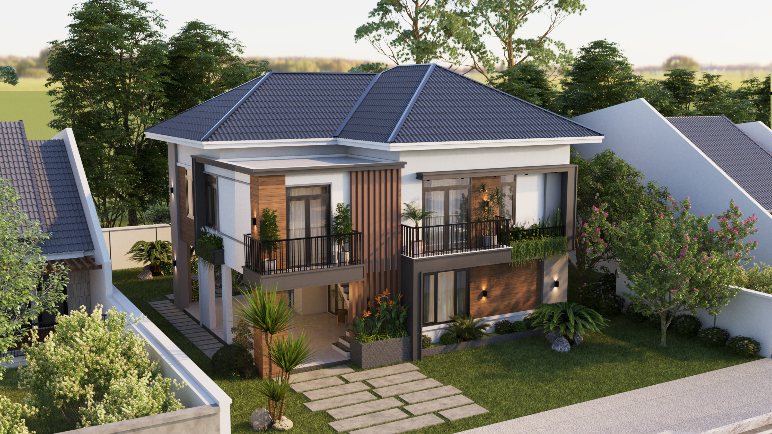 Mẫu nhà biệt thự 2 tầng mái Nhật